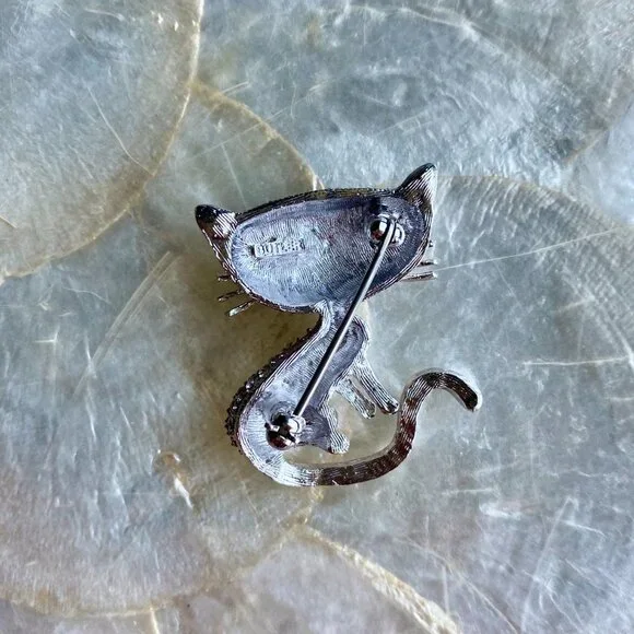 Vintage Butler Rhinestone Crystal Mid  Century Cat Brooch - Picture 2 of 3